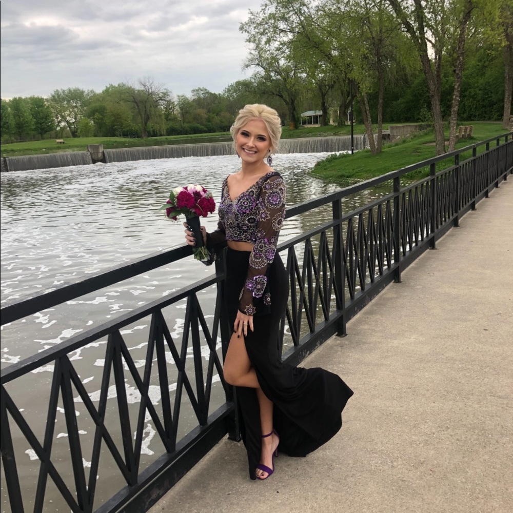 Two-Piece Purple and Black Rachel Allan Prom Dress